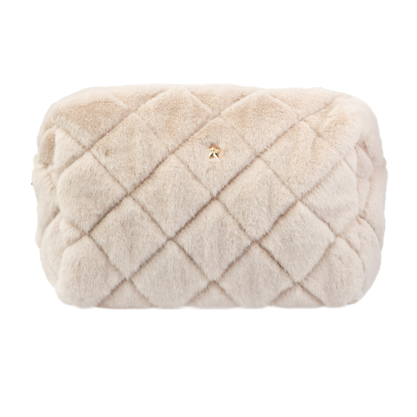 FAUX FUR QUILTED MAKE-UP POUCH LARGE SAND