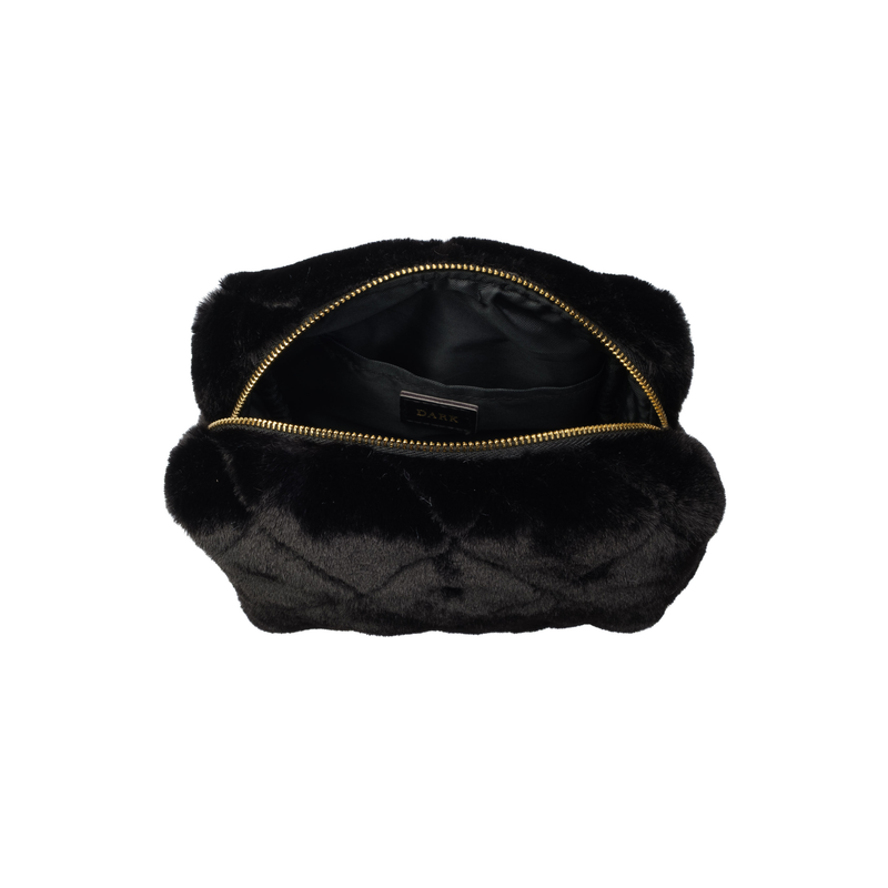 FAUX FUR QUILTED MAKE-UP POUCH SMALL BLACK
