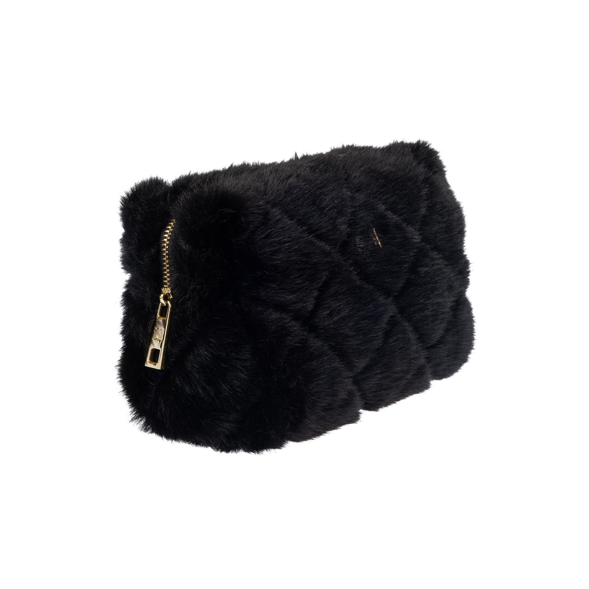 FAUX FUR QUILTED MAKE-UP POUCH SMALL BLACK