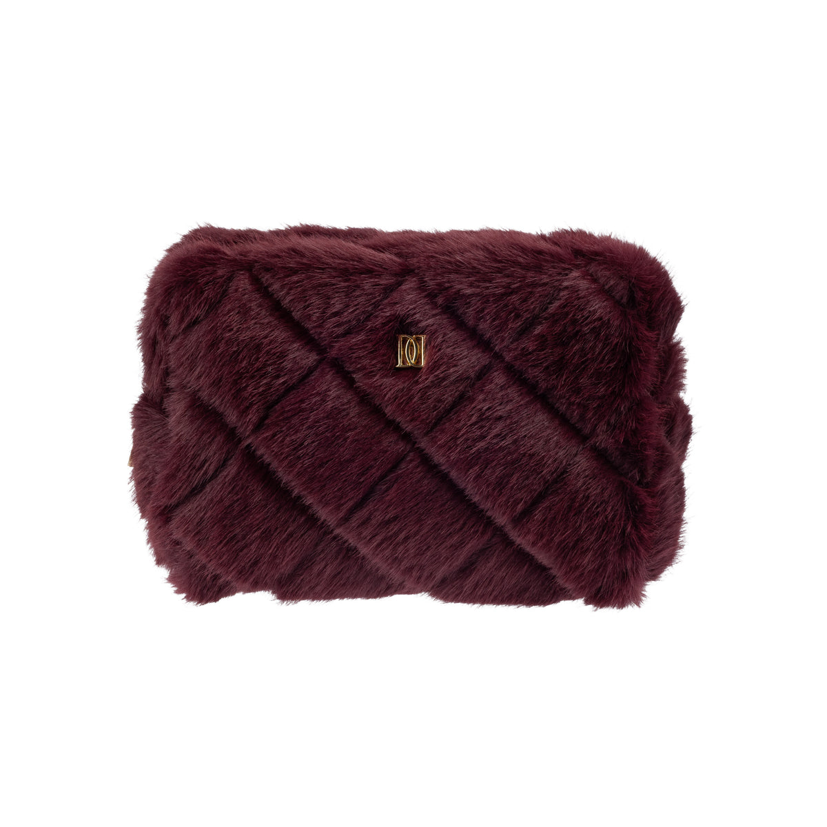 FAUX FUR QUILTED MAKE-UP POUCH SMALL BORDEAUX
