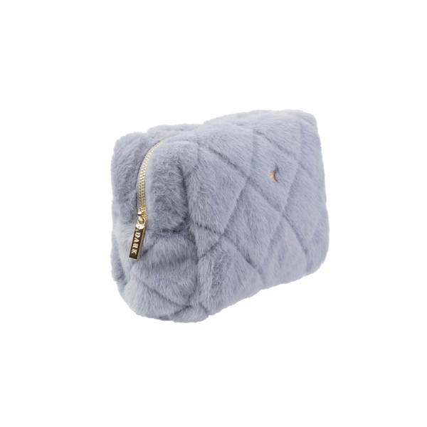 FAUX FUR QUILTED MAKE-UP POUCH SMALL COOL BLUE