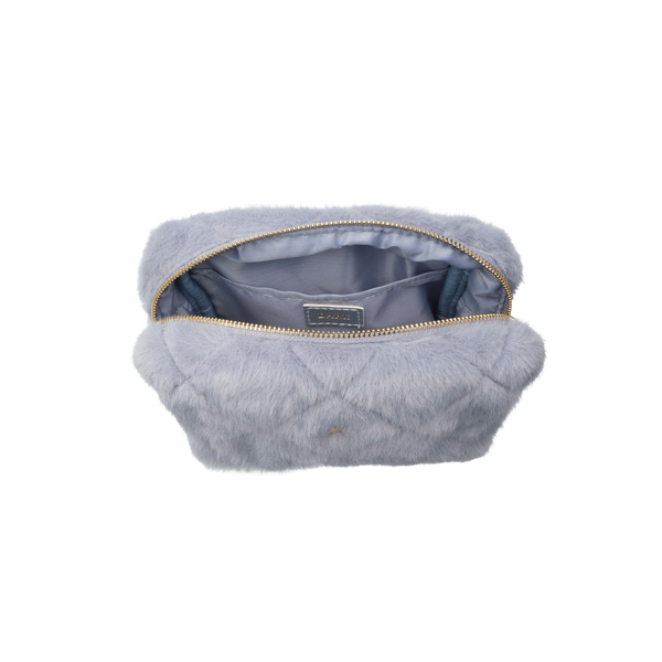 FAUX FUR QUILTED MAKE-UP POUCH SMALL COOL BLUE