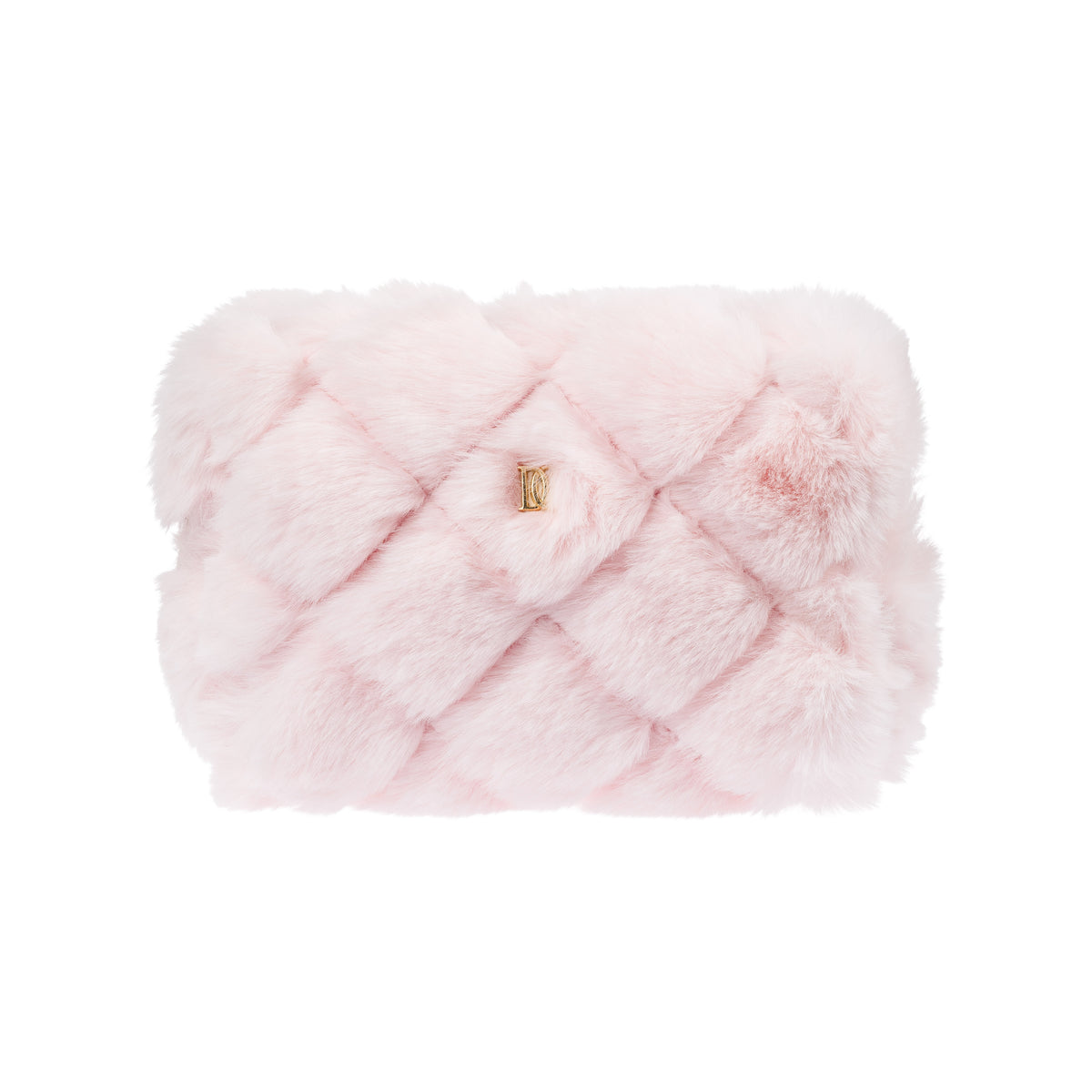 FAUX FUR QUILTED MAKE-UP POUCH SMALL PALE ROSE