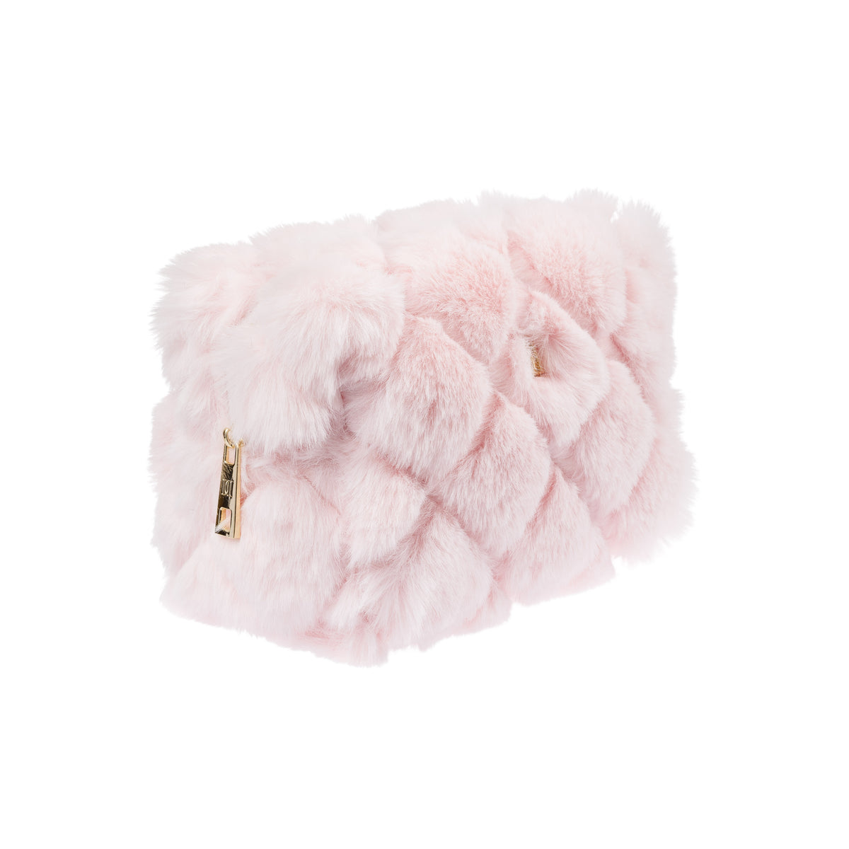 FAUX FUR QUILTED MAKE-UP POUCH SMALL PALE ROSE