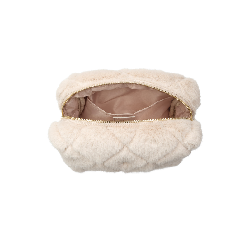FAUX FUR QUILTED MAKE-UP POUCH SMALL SAND