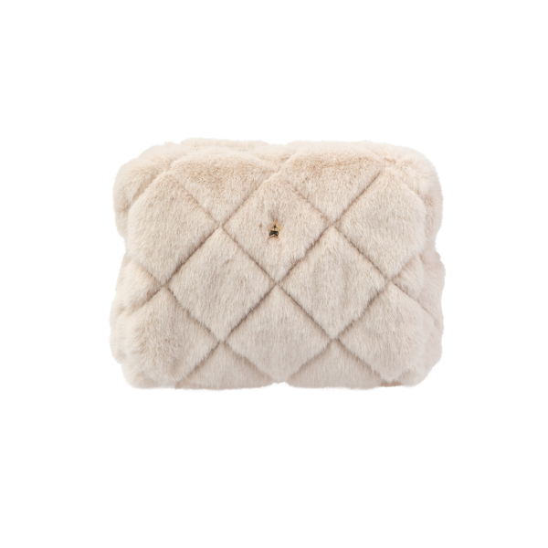 FAUX FUR QUILTED MAKE-UP POUCH SMALL SAND