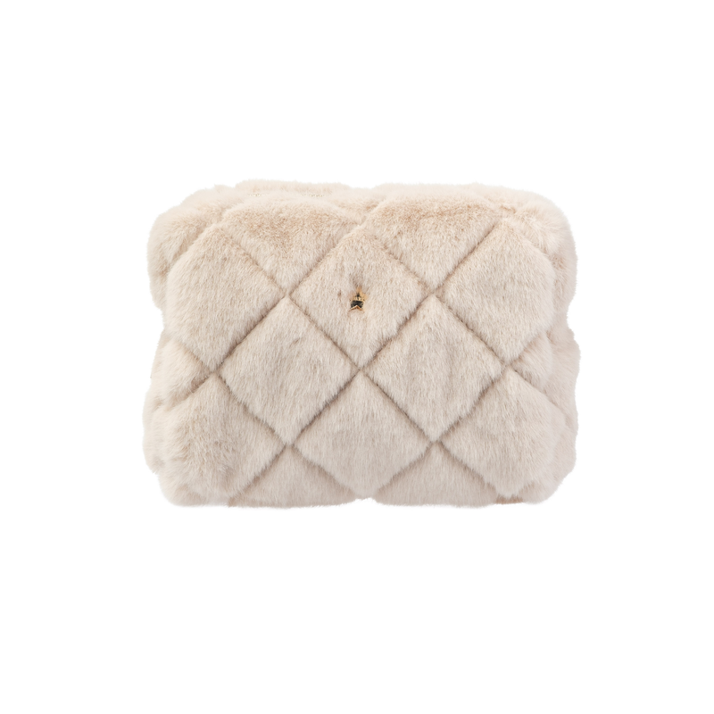FAUX FUR QUILTED MAKE-UP POUCH SMALL SAND