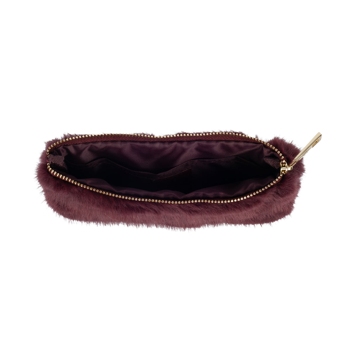 FAUX FUR QUILTED MIDI POUCH BORDEAUX