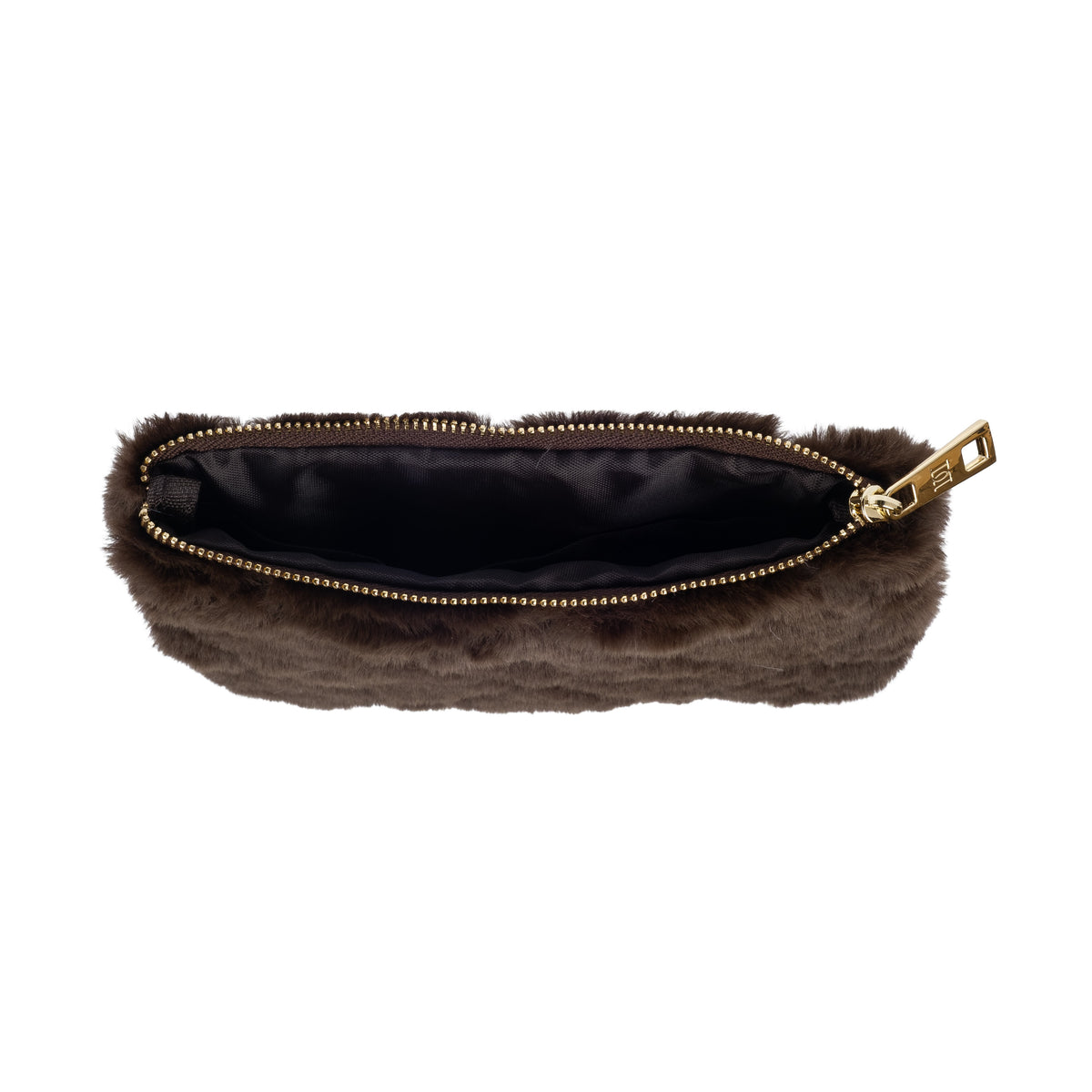 FAUX FUR QUILTED MIDI POUCH CHOCOLATE BROWN