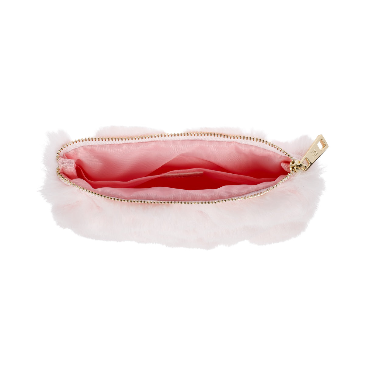 FAUX FUR QUILTED MIDI POUCH PALE ROSE