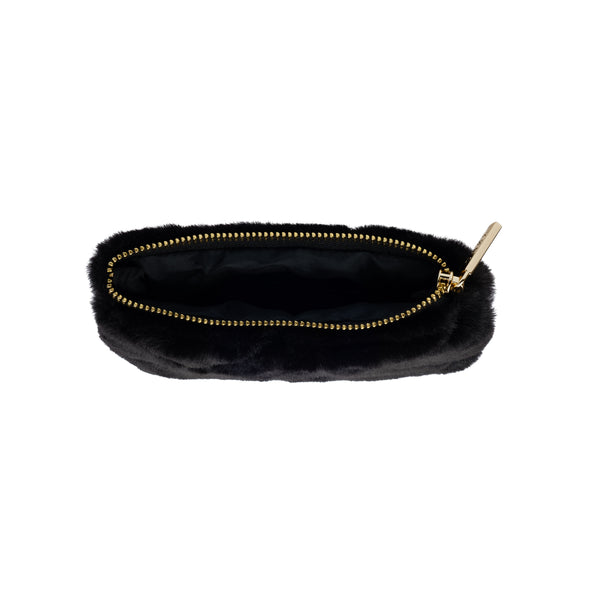 FAUX FUR QUILTED MINI POUCH BLACK