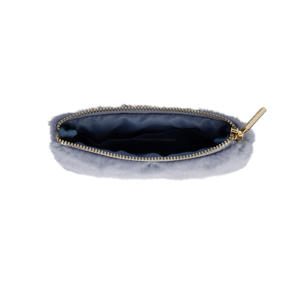 FAUX FUR QUILTED MINI POUCH COOL BLUE