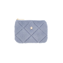 FAUX FUR QUILTED MINI POUCH COOL BLUE