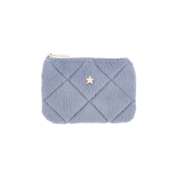 FAUX FUR QUILTED MINI POUCH COOL BLUE