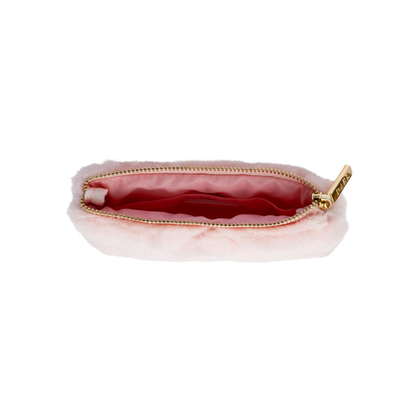 FAUX FUR QUILTED MINI POUCH PALE ROSE