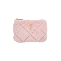 FAUX FUR QUILTED MINI POUCH PALE ROSE