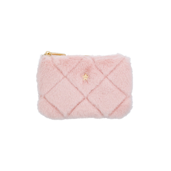 FAUX FUR QUILTED MINI POUCH PALE ROSE