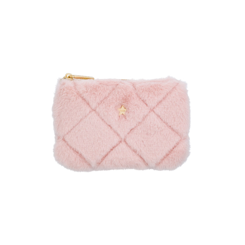 FAUX FUR QUILTED MINI POUCH PALE ROSE