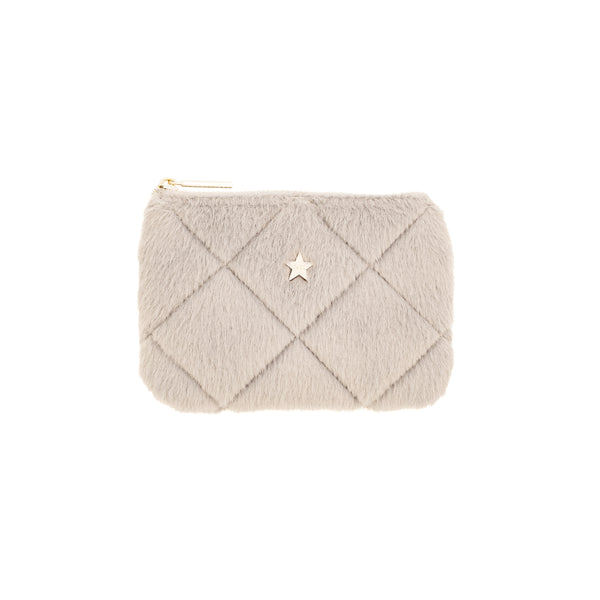 FAUX FUR QUILTED MINI POUCH SAND