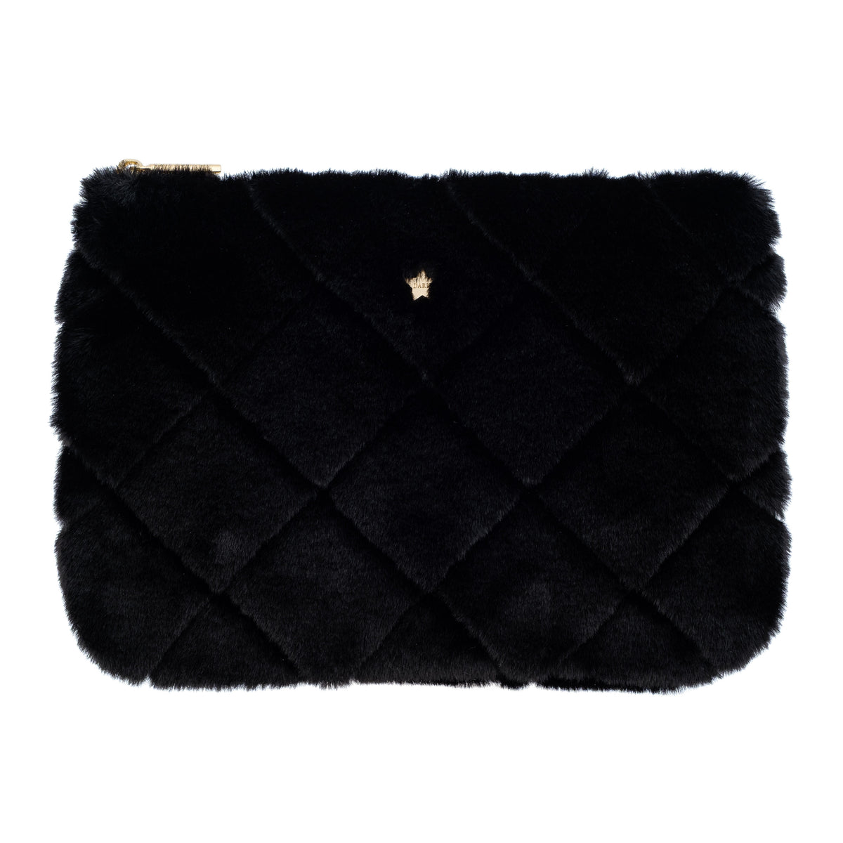 FAUX FUR QUILTED SMALL POUCH BLACK
