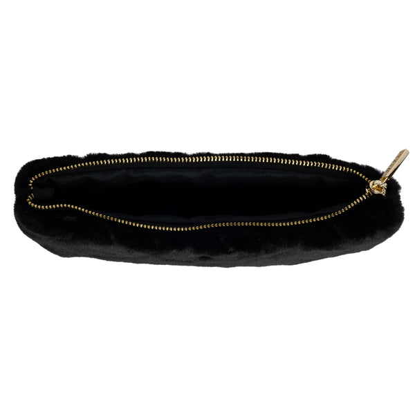 FAUX FUR QUILTED SMALL POUCH BLACK
