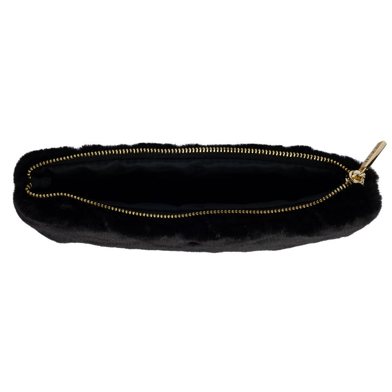 FAUX FUR QUILTED SMALL POUCH BLACK