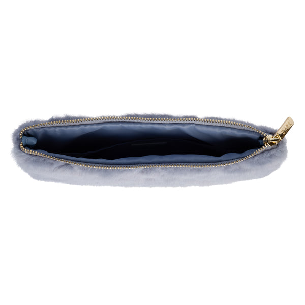 FAUX FUR QUILTED SMALL POUCH COOL BLUE