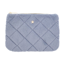 FAUX FUR QUILTED SMALL POUCH COOL BLUE