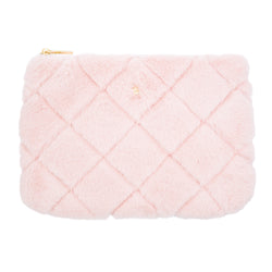 FAUX FUR QUILTED SMALL POUCH PALE ROSE