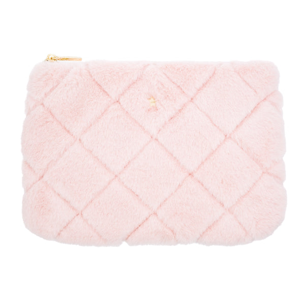 FAUX FUR QUILTED SMALL POUCH PALE ROSE