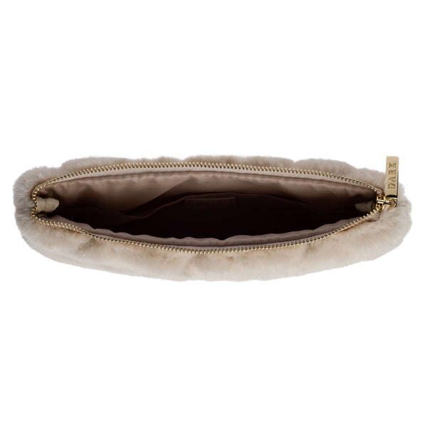 FAUX FUR QUILTED SMALL POUCH SAND