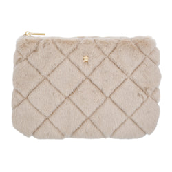 FAUX FUR QUILTED SMALL POUCH SAND