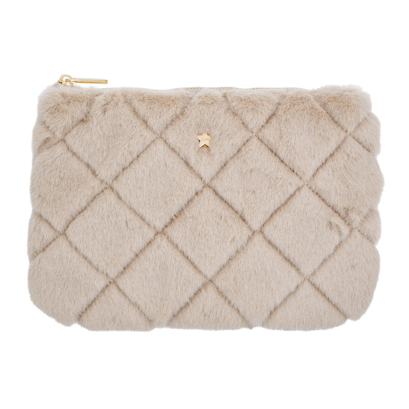 FAUX FUR QUILTED SMALL POUCH SAND