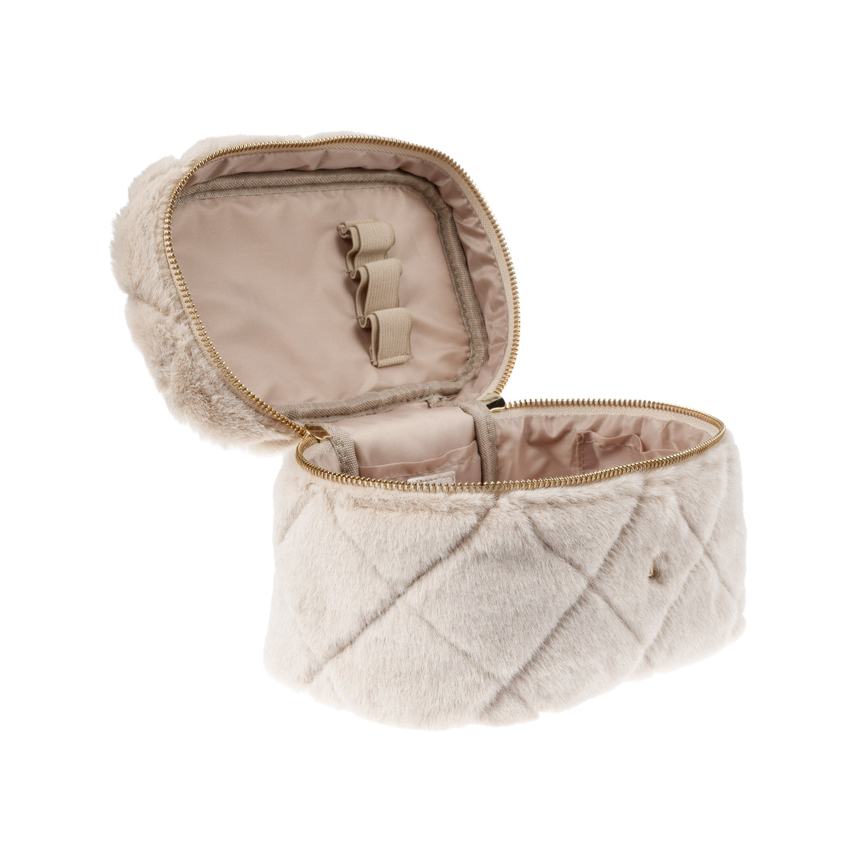 FAUX FUR QUILTED VANITY BAG SMALL SAND