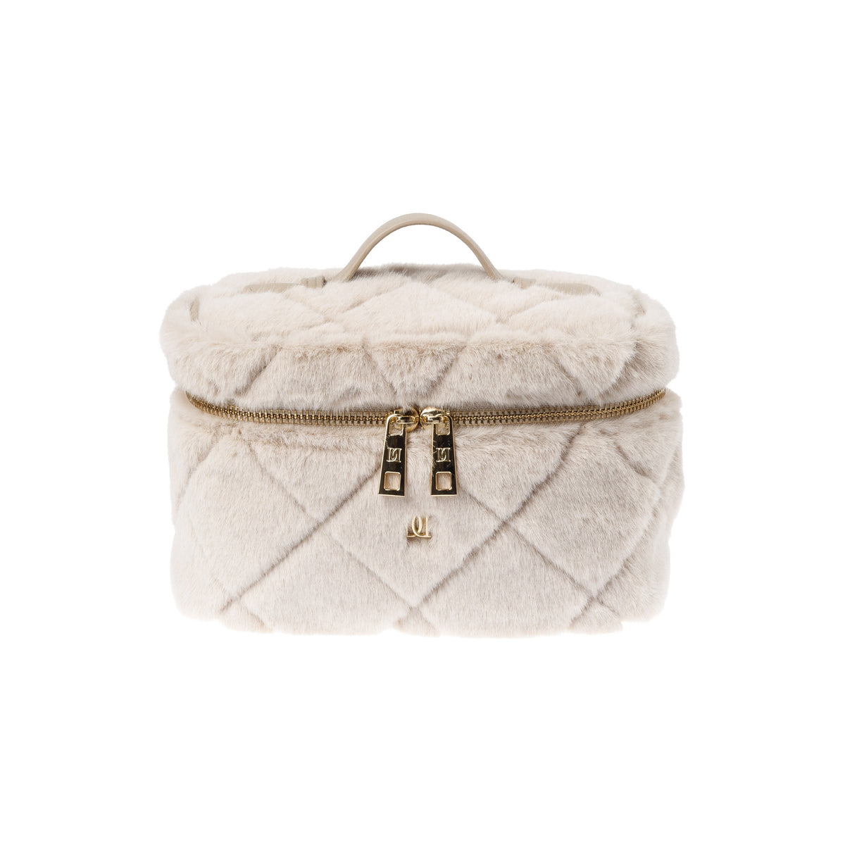 FAUX FUR QUILTED VANITY BAG SMALL SAND
