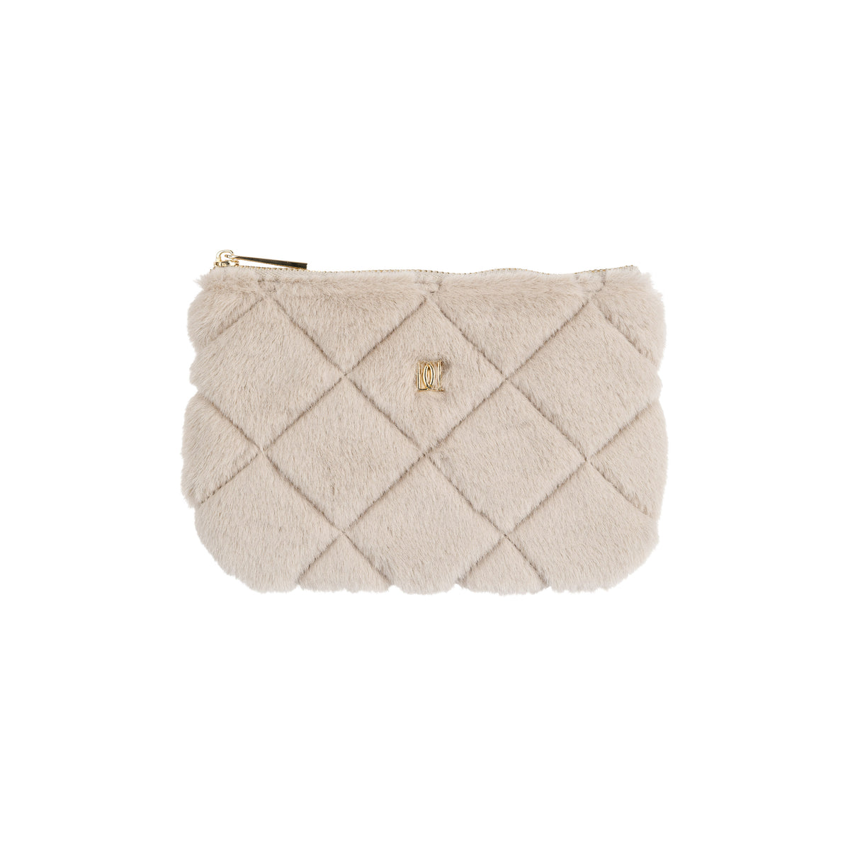 FAUX FUR QUILTED MIDI POUCH SAND