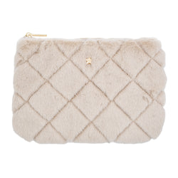 FAUX FUR QUILTED SMALL POUCH SAND