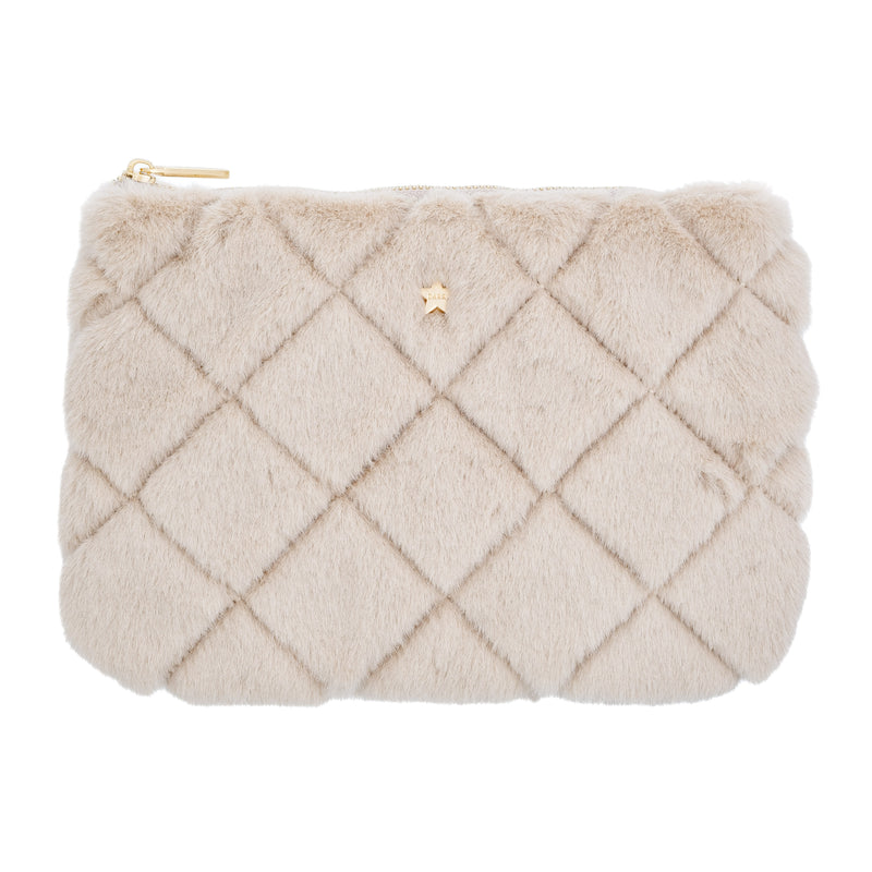 FAUX FUR QUILTED SMALL POUCH SAND