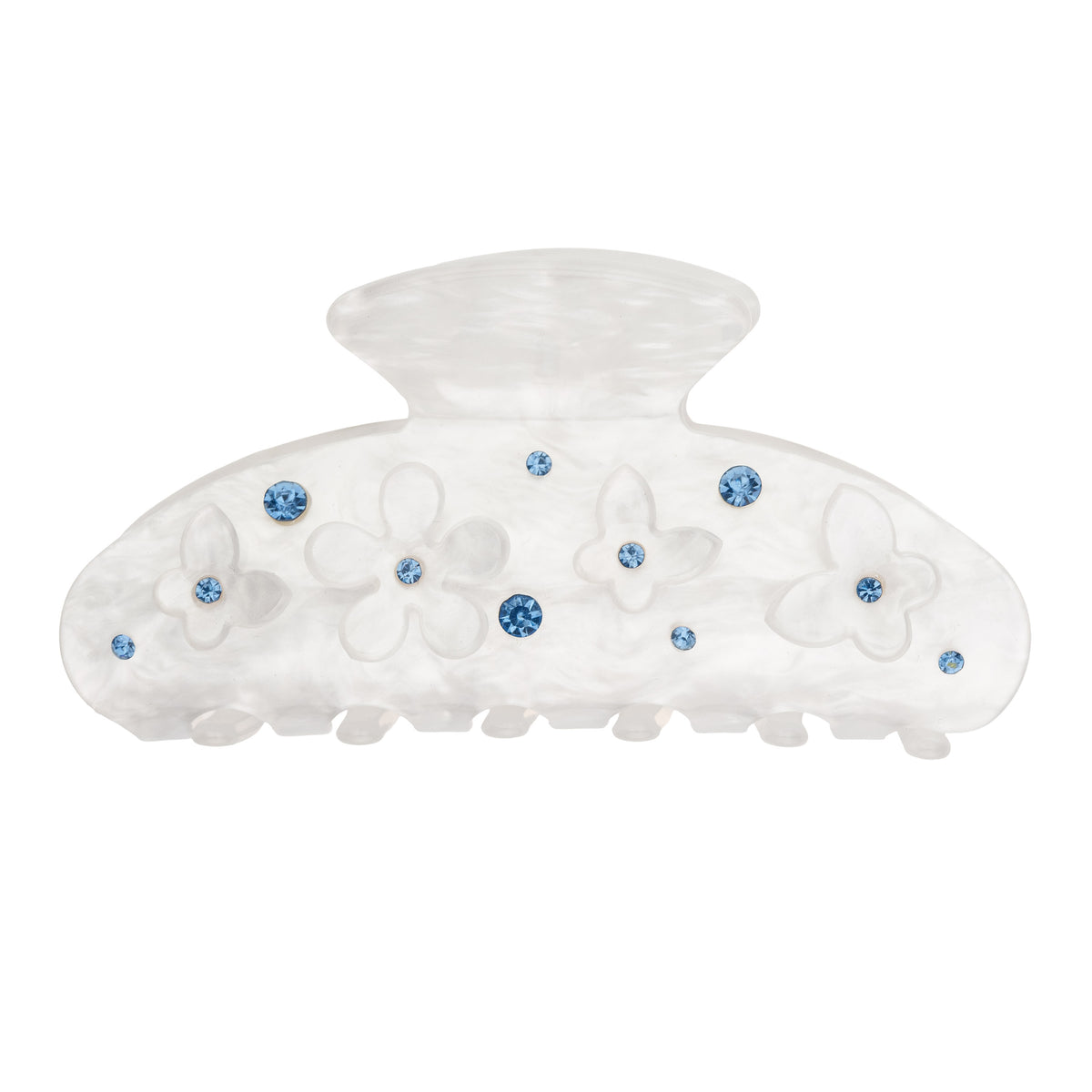 FLOWER & BUTTERFLY HAIR CLAW BRIGHT WHITE W/BLUE