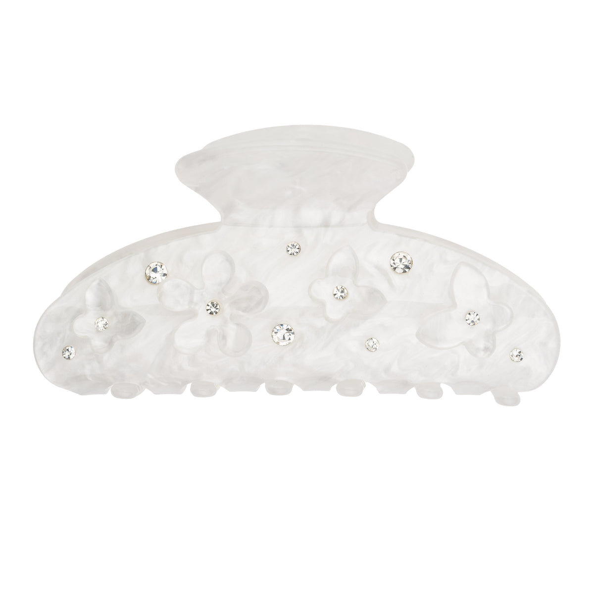 FLOWER & BUTTERFLY HAIR CLAW BRIGHT WHITE W/CRYSTAL