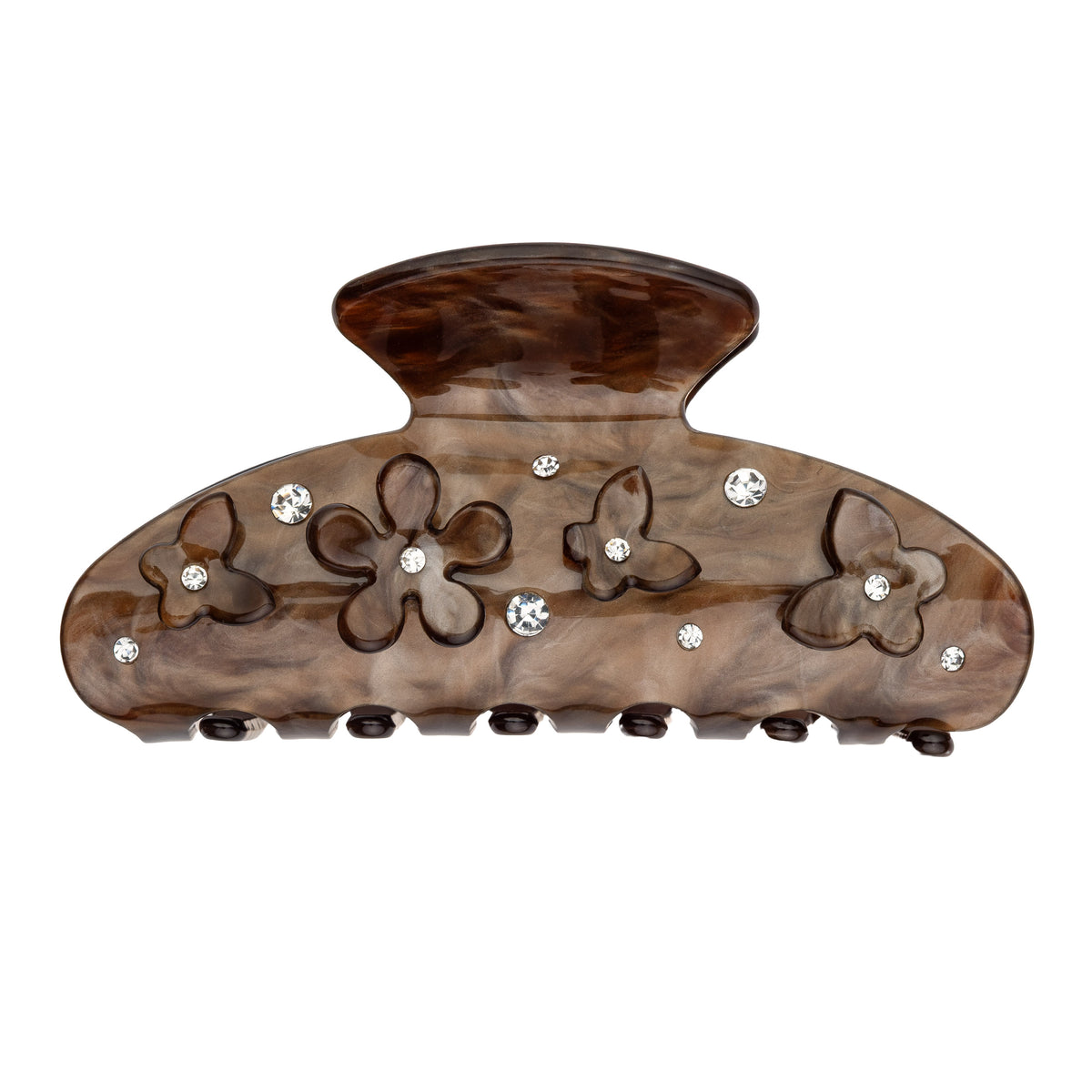 FLOWER & BUTTERFLY HAIR CLAW CHOCOLATE BROWN W/CRYSTAL