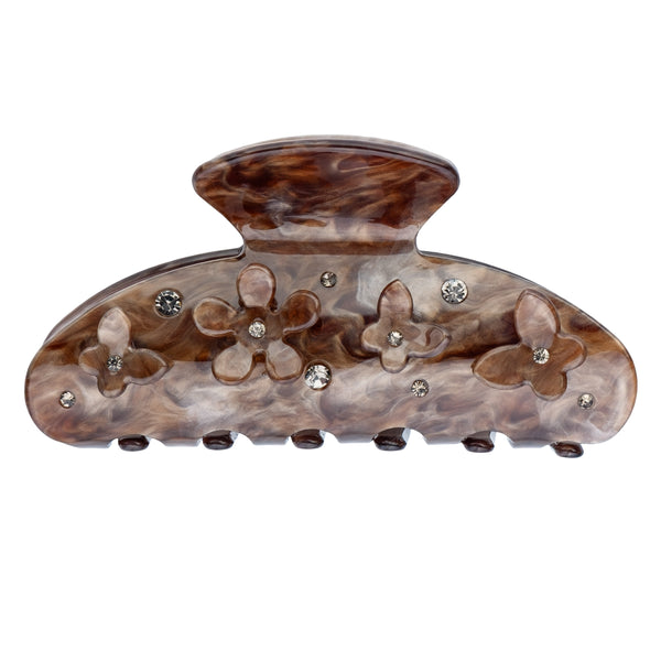 FLOWER & BUTTERFLY HAIR CLAW CHOCOLATE BROWN