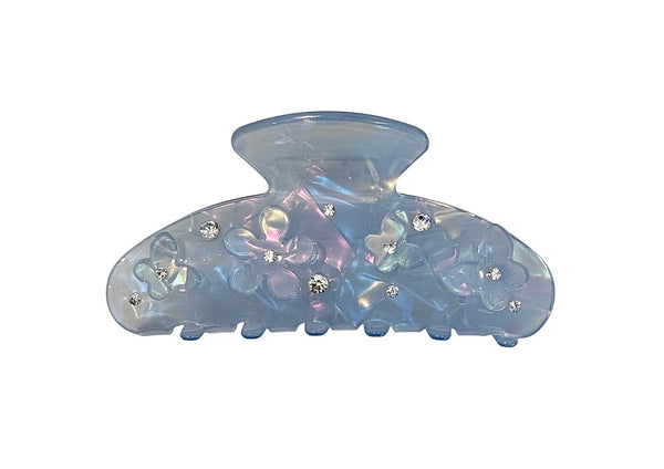 FLOWER & BUTTERFLY HAIR CLAW COOL BLUE