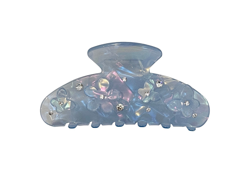 FLOWER & BUTTERFLY HAIR CLAW COOL BLUE