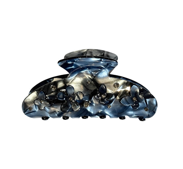 FLOWER & BUTTERFLY HAIR CLAW NAVY BLUE