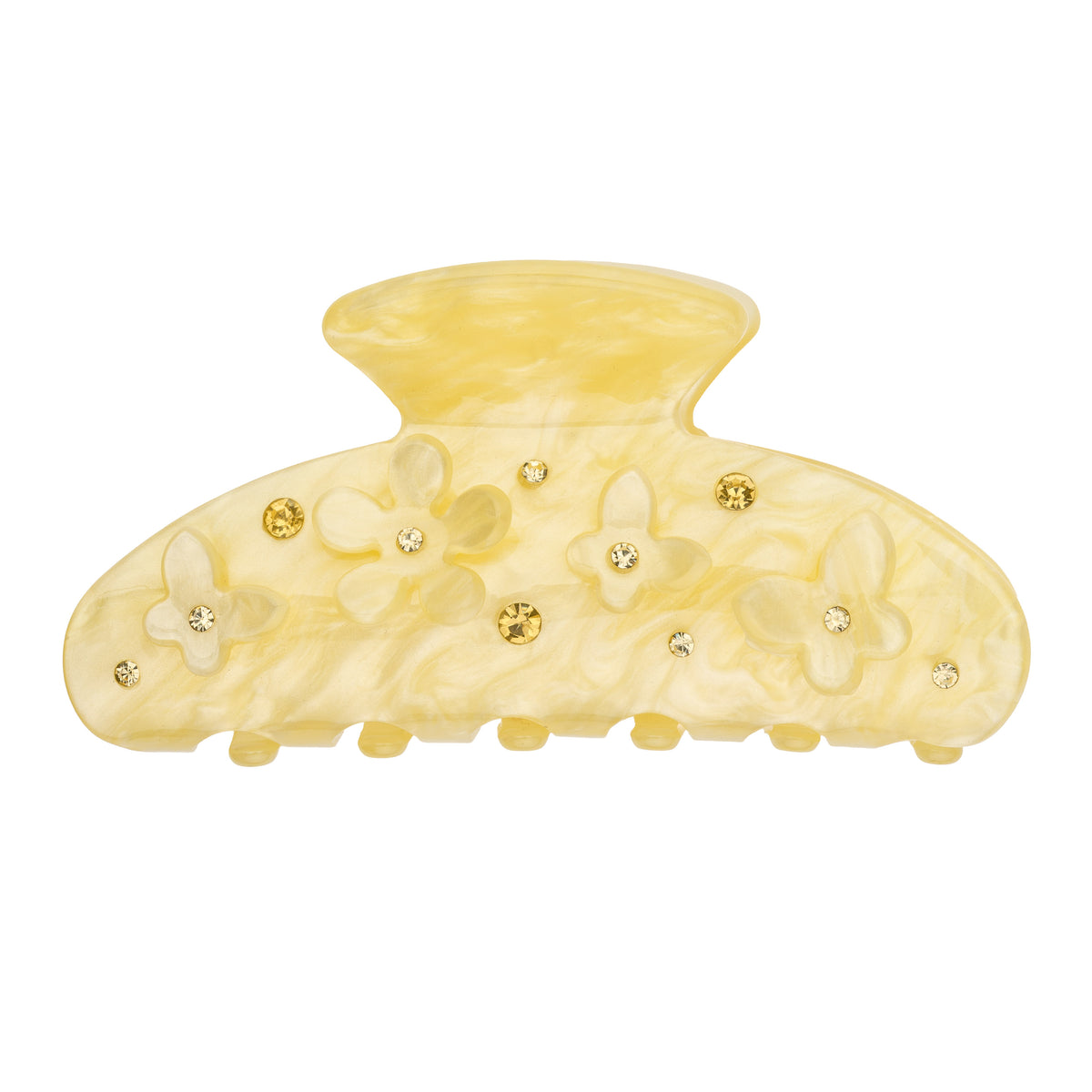 FLOWER & BUTTERFLY HAIR CLAW PALE YELLOW W/PALE YELLOW