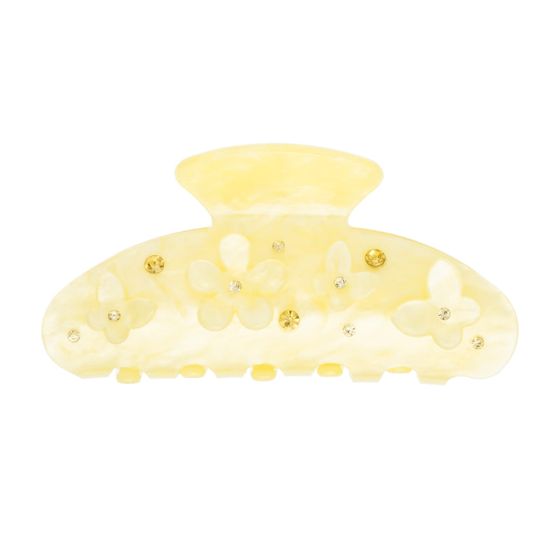 FLOWER & BUTTERFLY HAIR CLAW PALE YELLOW