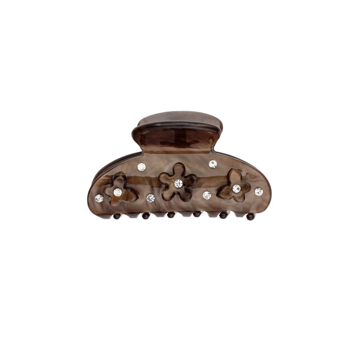 FLOWER & BUTTERFLY HAIR CLAW SMALL CHOCOLATE BROWN W/CRYSTAL