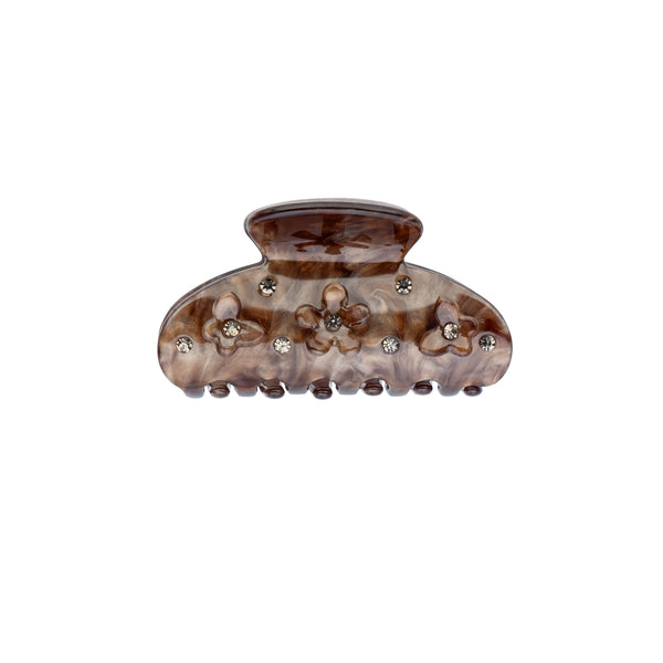 FLOWER & BUTTERFLY HAIR CLAW SMALL CHOCOLATE BROWN