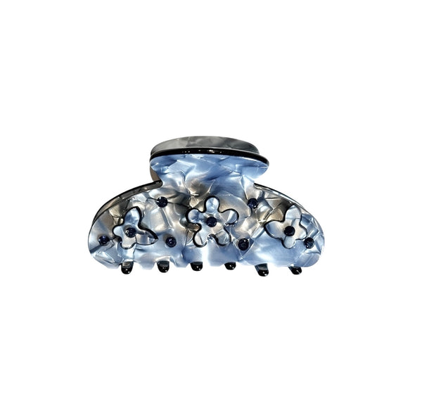 FLOWER & BUTTERFLY HAIR CLAW SMALL GRISALLE BLUE